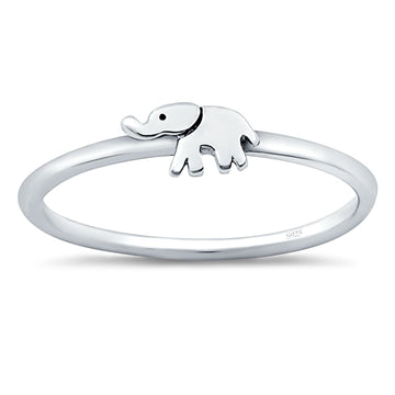 Petite Dainty Elephant Band Rhodium Plated Ring Solid 925 Sterling Silver (4mm)